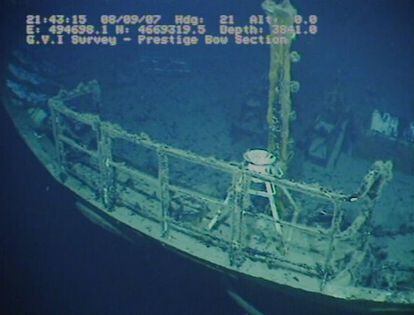 An image of the sunken Prestige taken in 2007 during the last expedition to the wreck.