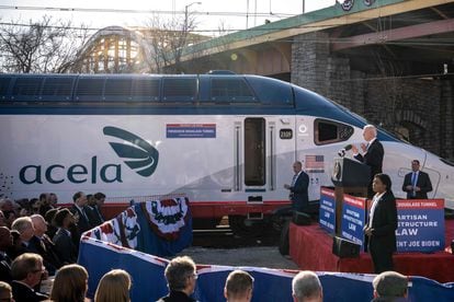 U.S. President Joe Biden speaks at the Baltimore and Potomac (B&P) Tunnel North Portal on January 30, 2023 in Baltimore, Maryland.