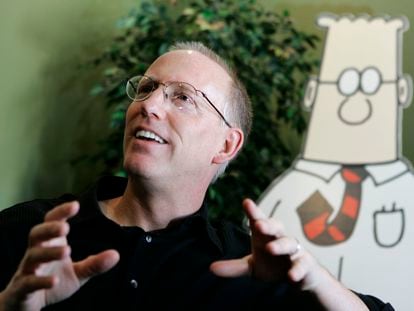 Scott Adams, creator of the comic strip Dilbert, talks about his work at his studio in Dublin, Calif., on Oct. 26, 2006.