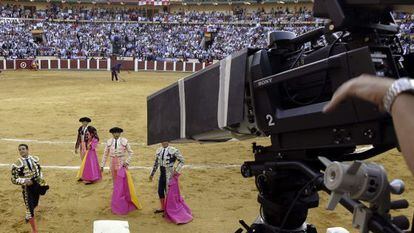 Bullfighters in front of the cameras at Valladolid on Wednesday. 