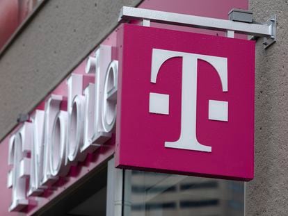 The T-Mobile logo is seen on a storefront, Oct. 14, 2022, in Boston.