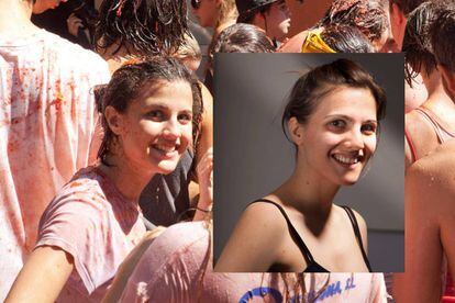On the left, the previously unidentified girl from Tomatina; on the right, a photo of Eva Casado.