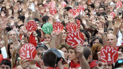 A protest in Pamplona against sexual assaults during Sanfermines.