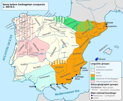A map of the languages spoken before the Romans’ arrival in Hispania.