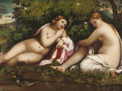 Palma Vecchio's 'Two nymphs in a landscape', at the Thyssen.