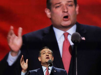 Ted Cruz addresses delegates at Cleveland on Wednesday.