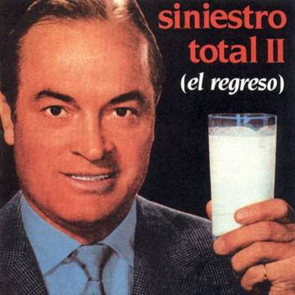 The album cover of Spanish band Siniestro Total's 'II (El regreso)'. Pictured is US actor Bob Hope with a glass of leche.