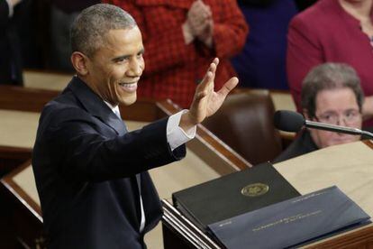 President Obama before beginning his 2015 State of the Union address.