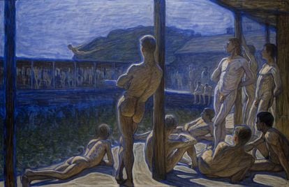 'The Marine Bath House', a 1907 painting that still reflects, a century later, the free existence of technology and social imperatives that exists in saunas.