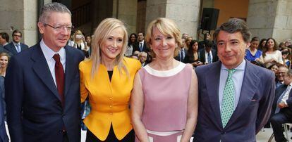 In this file photo, the four former PP Madrid regional premiers, none of whom attended today’s official Dos de Mayo celebrations. From left: Alberto Ruiz Gallardón, Cristina Cifuentes, Esperanza Aguirre and Ignacio González