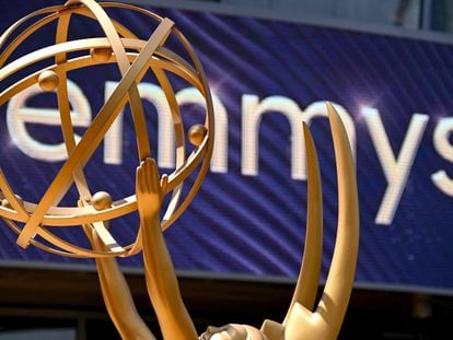 An Emmy statue is seen ahead of the 74th Emmy Awards at the Microsoft Theater in Los Angeles, California, on September 12, 2022.