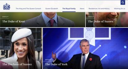 The official website of the British royal family, which shows Meghan Markle as the penultimate member, next to Prince Andrew.