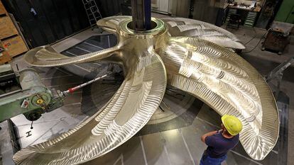 A ship propeller at a plant owned by Mecklenburger Metallguss in Rostock (Germany).