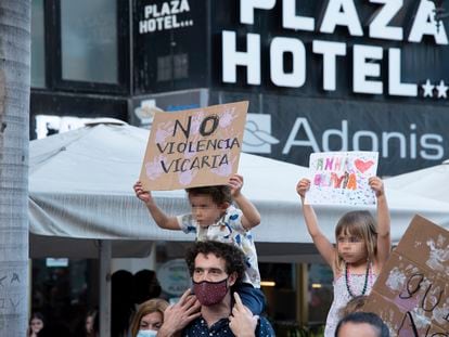 A family at a march in Santa Cruz de Tenerife on Friday to protest violence against women.