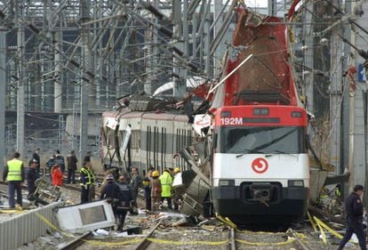 One of the blown out trains at the Atocha bombing in 2004.