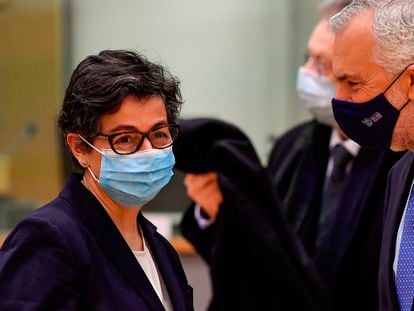 Foreign Affairs Minister Arancha Gonzalez Laya at the EU headquarters in Brussels on Monday.