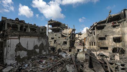 Buildings destroyed by an Israeli bombardment in Gaza City, October 16, 2023.