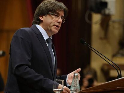 Catalan premier Carles Puigdemont in the regional parliament on Wednesday.