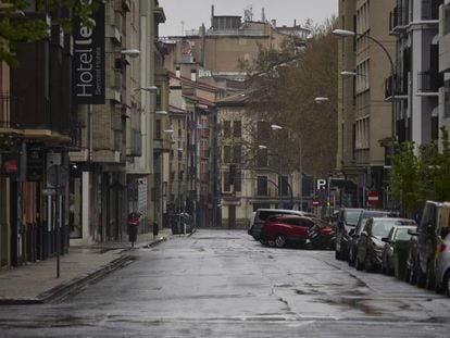 A deserted street in Pamplona on Tuesday.
