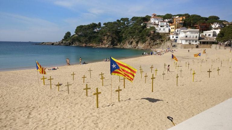 Crosses on a beach in Llafranc (Girona).