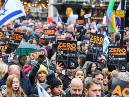 More than 100,000 people demonstrated against antisemitism on November 26 in London, United Kingdom.