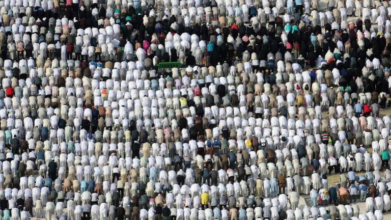 Muslim worshipers pray around the Kaaba, in the holy city of Mecca.