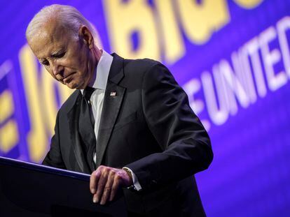 US President Joe Biden speaks at the Human Rights Campaign national dinner in Washington, DC, USA, October 14, 2023.