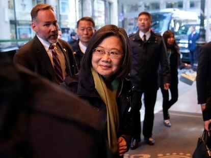 Taiwan's President Tsai Ing-wen arrives at a hotel, on March 30, 2023, in New York.