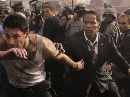 Channing Tatum and Jamie Foxx, in White House Down.