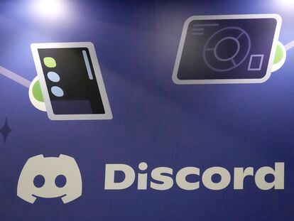 A display Discord stands at the company's booth at the Game Developers Conference 2023 in San Francisco, March 22, 2023.
