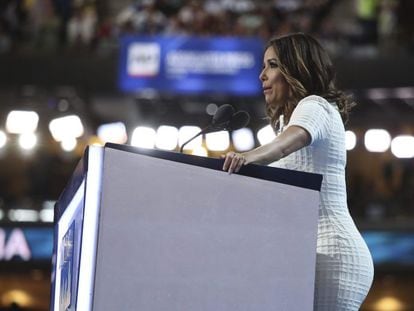 Actress Eva Longoria, a native of Texas, speaking up against Donald Trump's depiction of Latinos as "criminals and rapists" at an event in January.