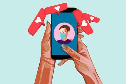 Recognizing faces with masks, readying oneself for a possible kiss, asking about one another's health status, meeting alone outdoors... the pandemic and its consequences have changed the rules of dating apps.