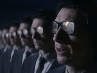 This photo provided by Squarespace shows Adam Driver in a scene from Squarespace 2023 Super Bowl NFL football spot.
