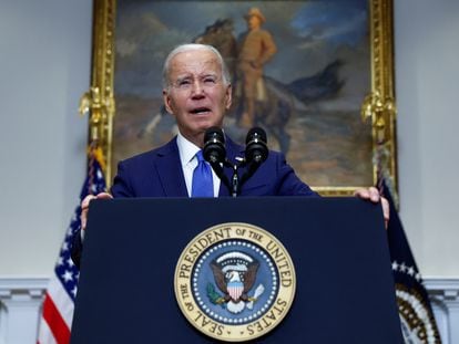 U.S. President Joe Biden delivers remarks on artificial intelligence in the Roosevelt Room at the White House in Washington, on July 21, 2023.