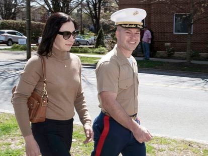 Marine Corps Major Joshua Mast and his wife, Stephanie, arrive at a courthouse in the city of Charlottesville, Virginia, United States, in March of this year.