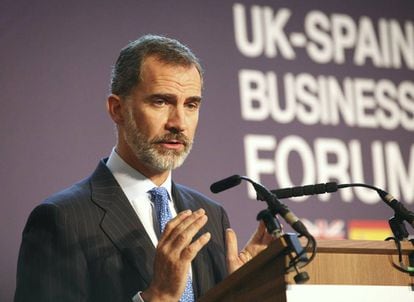 Felipe VI speaking at the UK-Spain Business Forum on Thursday.