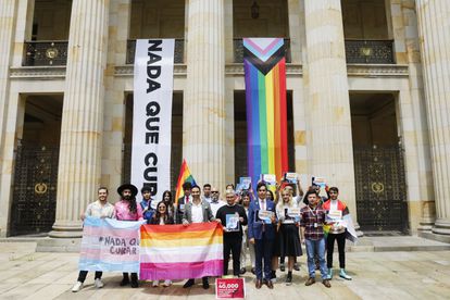 Members of the LGBTQ+ community outside Congress in Bogotá.
