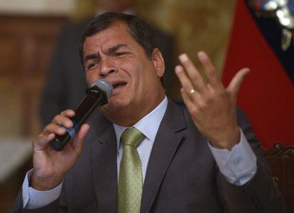 Ecuadorean President Rafael Correa speaks during a press conference.