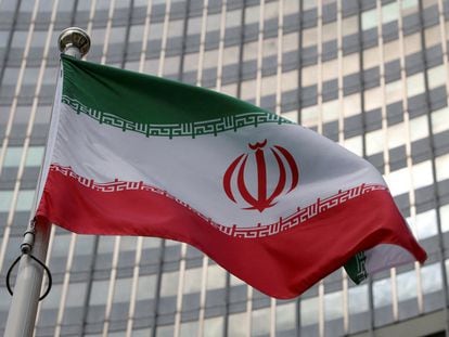 The Iranian flag flutters in front of the International Atomic Energy Agency (IAEA) organisation's headquarters in Vienna, Austria, June 5, 2023.