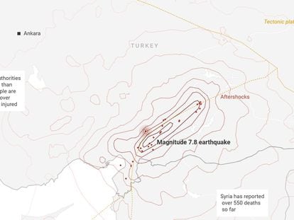 Visual analysis: Location and evolution of the quakes in Turkey and Syria