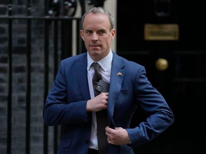 Britain's Deputy Prime Minister Dominic Raab leaves 10 Downing Street in London, Wednesday, March 23, 2022.
