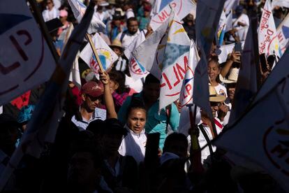 Supporters attend the Movement for the Liberation of the People or MLP, closing campaign rally, in Guatemala City