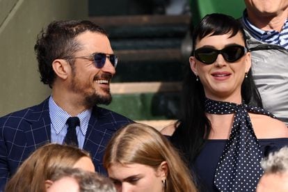 Orlando Bloom and Katy Perry at Wimbledon on July 5, 2023, in London.