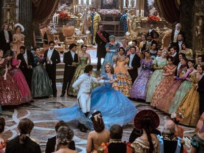 Having a ball: Lily James dances with her Prince Charming Richard Madden in &lsquo;Cinderella.&rsquo;