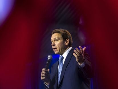 Ron DeSantis, governor of Florida, speaks during a Freedom Blueprint event in Des Moines, Iowa, US