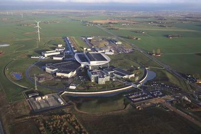 Aerial view of the European Spallation Neutron Source facility in 2021.