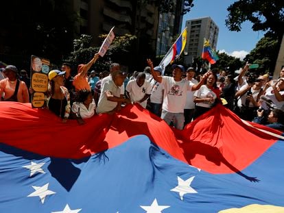 Opposition to the Maduro government at a Machado protest on January 23 in Caracas.