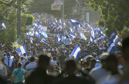 Thousands of people during the protest in the center of Managua, the Nicaraguan capital.
