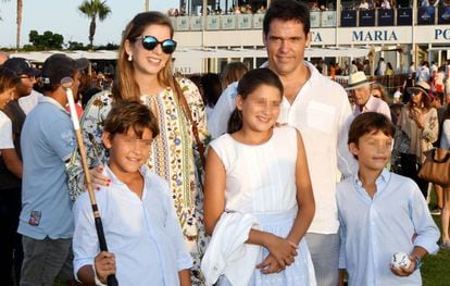 Luis Alfonso de Borbón and Margarita Vargas with their children, Luis, Alfonso and Eugenia at a polo match in Sotogrande this summer.