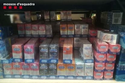 The condom packs seized by the Catalan regional police force.